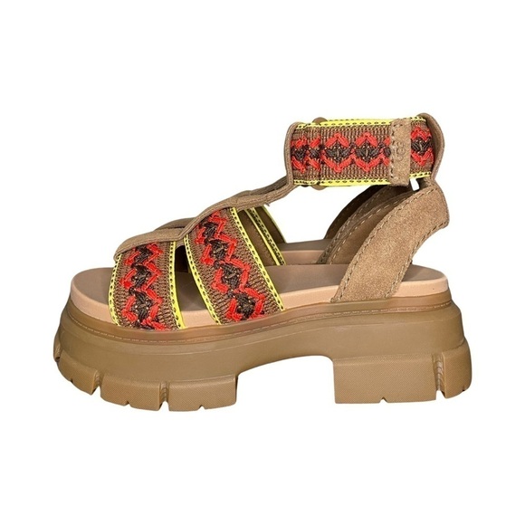 UGG Ashton Heritage Braid Platform Sandals Tan Suede Boho Chunky Sole - Picture 1 of 9